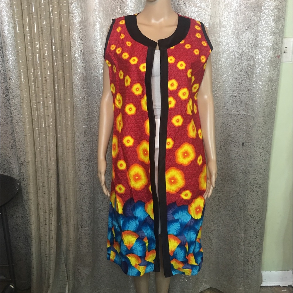 Long African Ankara sleeveless jacket tailor made